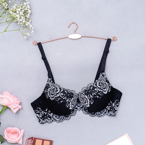 【 Rose 】Samuel Áo ngực T-shirt Đài Loan Mút Cao su Lót Vải Tactel siêu mềm viền ren cao cấp nguyên ngực ( Màu Đen)