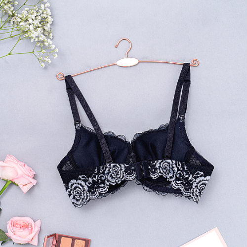 【 Rose 】Samuel Áo ngực T-shirt Đài Loan Mút Cao su Lót Vải Tactel siêu mềm viền ren cao cấp nguyên ngực ( Màu Đen)