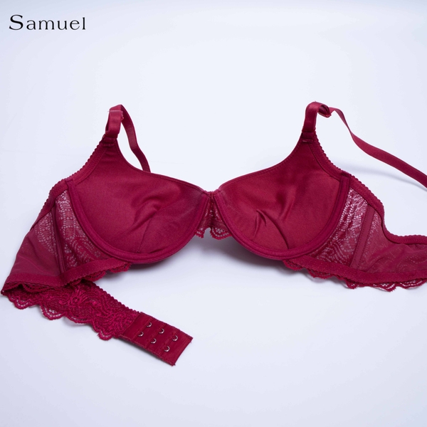 【 Eva 】Samuel Áo ngực T-shirt Đài Loan Mút Cao su Lót Vải Tactel siêu mềm viền ren cao cấp nguyên ngực ( Màu Đỏ )