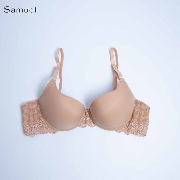 【 Eva 】Samuel Áo ngực T-shirt Đài Loan Mút Cao su Lót Vải Tactel siêu mềm viền ren cao cấp nguyên ngực ( Màu Da)