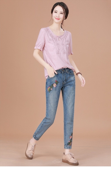 Quần jean lưng thun họa tiết hoa TB1015 quan-jean-lung-thun-hoa-tiet-hoa-tb1015-1