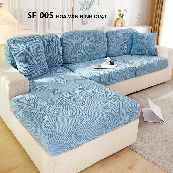Drap bọc đệm sofa vải nhung gân hoa văn hình quạt mã SF005