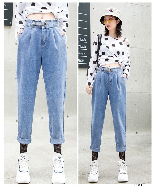 Quần jean lưng thun trơn ống bẻ TB1110