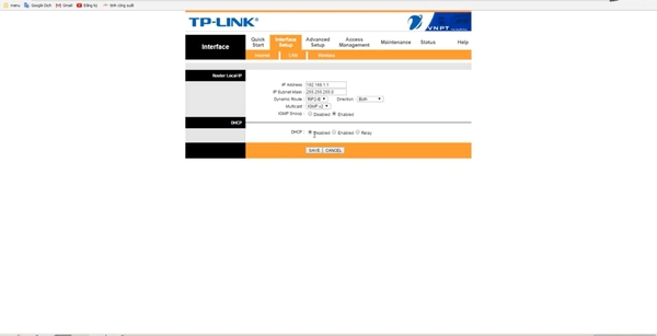 Giao diện tắt DHCP trên TP-Link
