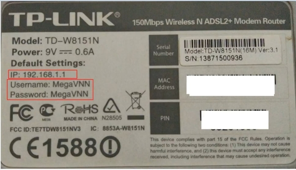 Thông số cần lấy để đăng nhập vào modem