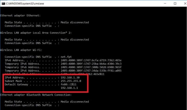 Bước 2: Tìm dãy địa chỉ IP của Router 1 trên máy Window