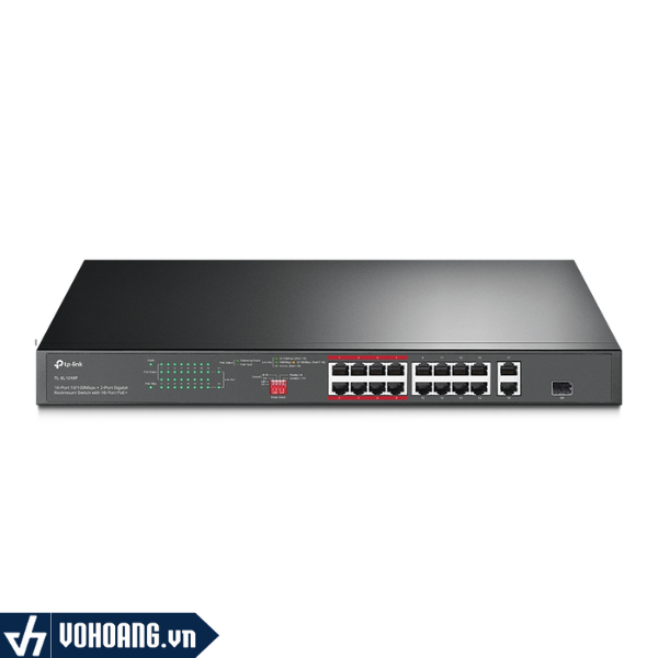 TP-Link TL-SL1218P | Switch 16 Cổng PoE 10/100 Mbps + 2 Cổng Gigabit Kèm Rackmount