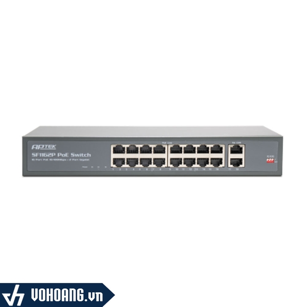 APTEK SF1162P | Switch 16 Cổng PoE 100Mbps Chuyên Dụng Camera + 2 UpLink