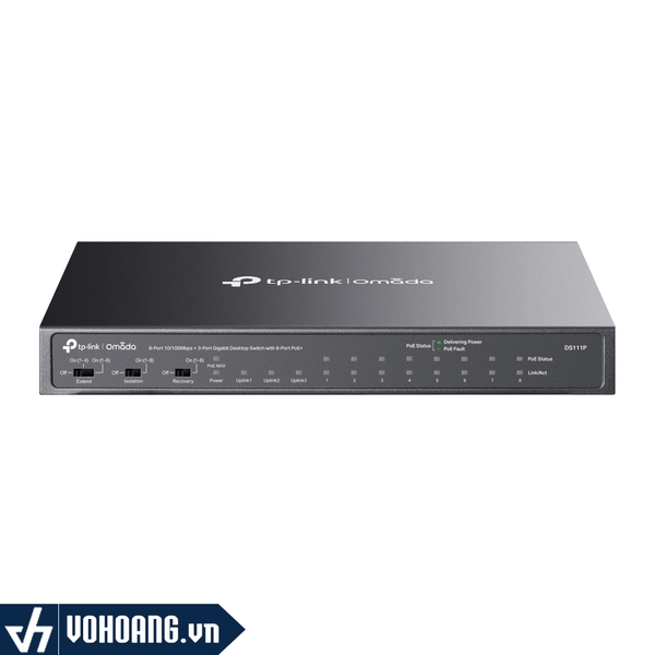TP-Link DS111P | Switch Omada 8 Cổng PoE 65W - 2 Cổng RJ45 Gigabit - 1 Cổng SFP Gigabit