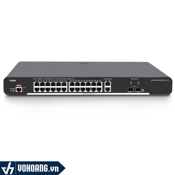 Ruijie XS-S1920-24T2GT2SFP-P-E | Switch Công Nghiệp 24 Port PoE Công Suất 370W | Hàng Chính Hãng