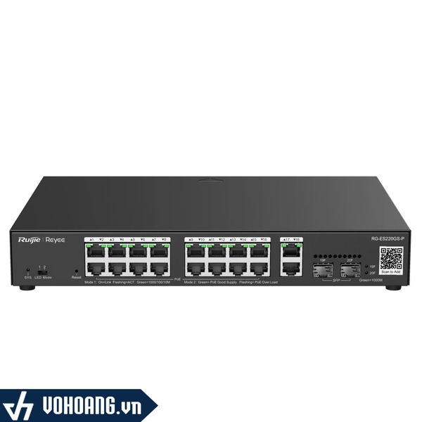 Ruijie RG-ES220GS-P | Gigabit Switch 16 Cổng PoE+, Với 4 Cổng RJ45+SFP