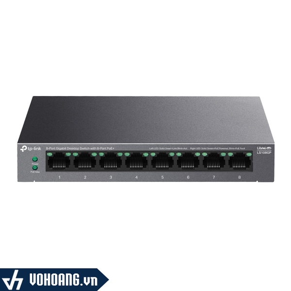 TP-LINK LS108GP | Switch Để Bàn Gigabit Với 8 Cổng PoE+ Tổng Công Suất 62W