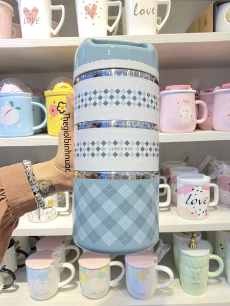 Hộp Cơm Giữ Nhiệt 2 & 3 tầng Hoa Văn Kiểu Hàn Quốc