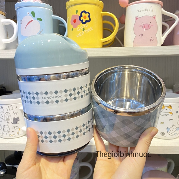 Hộp Cơm Giữ Nhiệt 2 & 3 tầng Hoa Văn Kiểu Hàn Quốc