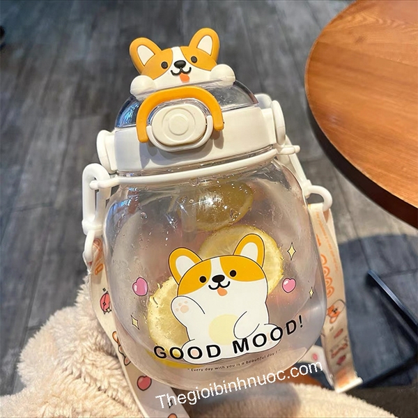 Bình Nhựa BPA FREE Đeo Chéo Hoạ Tiết Thú Cưng Xinh Xắn