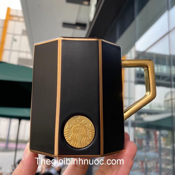 Starbucks American Double Christmas Gift Black Gold Mug 395ML