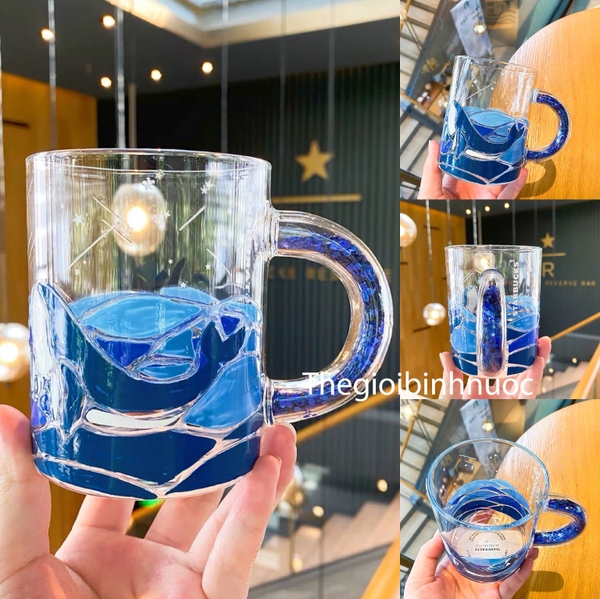 Starbucks Korea 2020 Summer Glitter Whale handle Glass Mug Cup 355ml