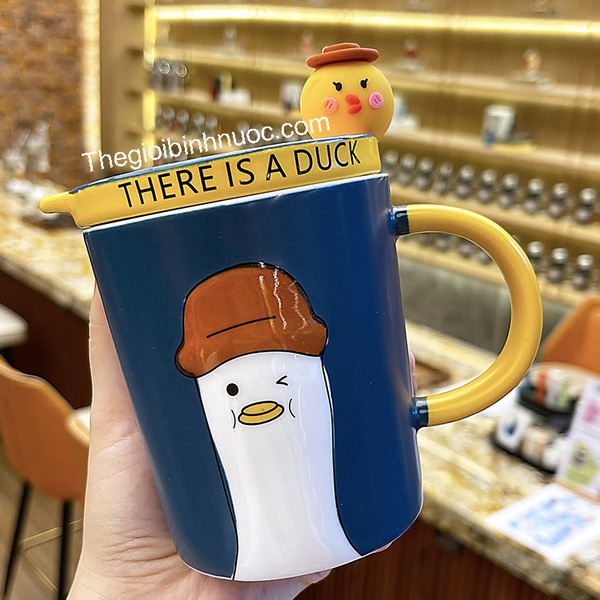 Ly Sứ Văn Phòng Hình Vịt Dễ Thương Kèm Nắp 400ML
