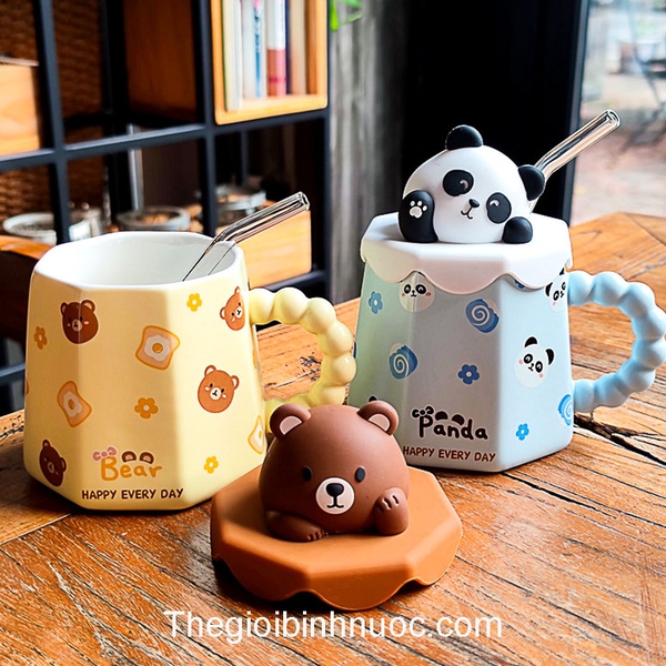 Ly Sứ Văn Phòng Dễ Thương Kèm Ống Hút 400ML