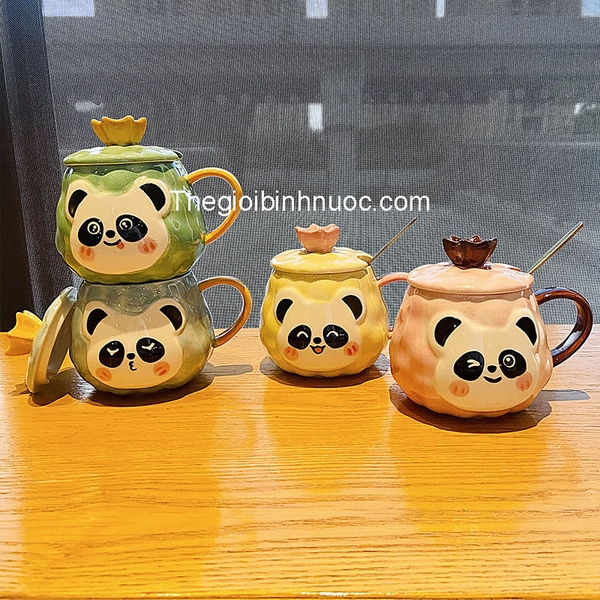 Ly Sứ Panda Dễ Thương Kèm Nắp 350ML
