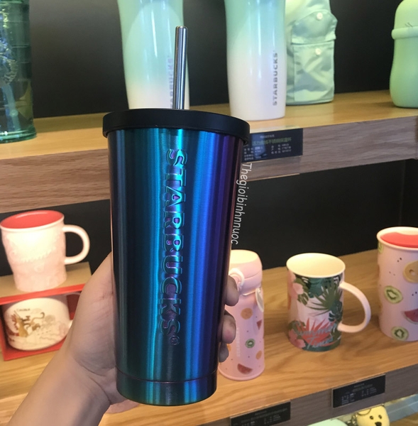 Starbucks Iridescent Purple Blue Cold Cup Stainless Steel Tumbler 16 oz