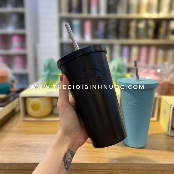 Ly Cold Cup Giữ Nhiệt Starbucks Xanh Dương Hồng Đen Kèm Ống Hút