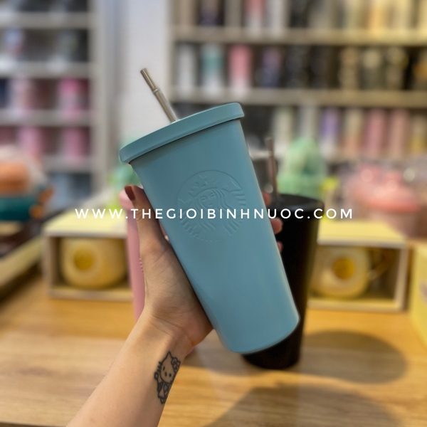 Ly Cold Cup Giữ Nhiệt Starbucks Xanh Dương Hồng Đen Kèm Ống Hút