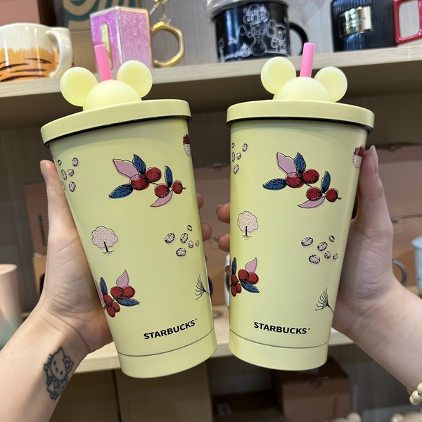 Ly Cold Cup Starbucks Kèm Ống Hút Gấu 500ML