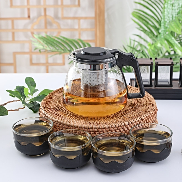 Sỉ In Logo Bộ Bình Thủy Tinh 1000ML Pha Trà Kèm 4 ly