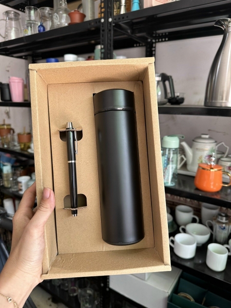Sỉ In Logo Khắc Tên Bộ Hộp Quà Bình Giữ Nhiệt 500ML Kèm Bút Sổ BGN37