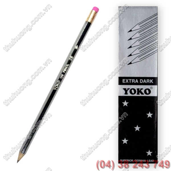 Bút chì 2B - YOKO 126 (sọc Bạc, 6 cạnh, Tẩy)