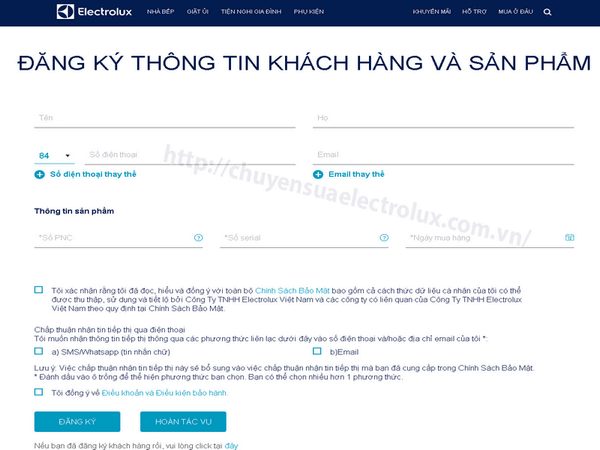 Cách kích hoạt bảo hành sản phẩm electrolux