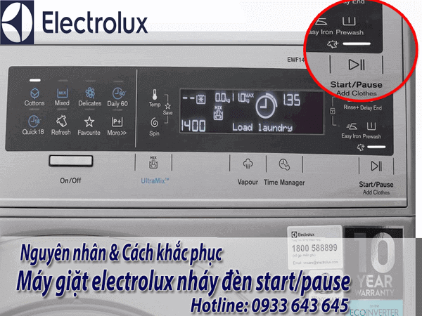  máy giặt electrolux nháy đèn start/pause