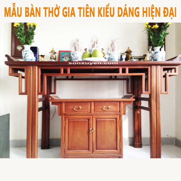 Bàn thờ gỗ hương có chân, đơn giản, hiện đại, mẫu số 1.  KT 153x61x127