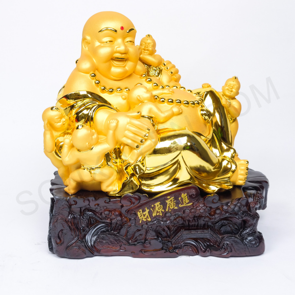 Phật di lặc mạ vàng có 5 đứa trẻ C39cm, R 40 cm