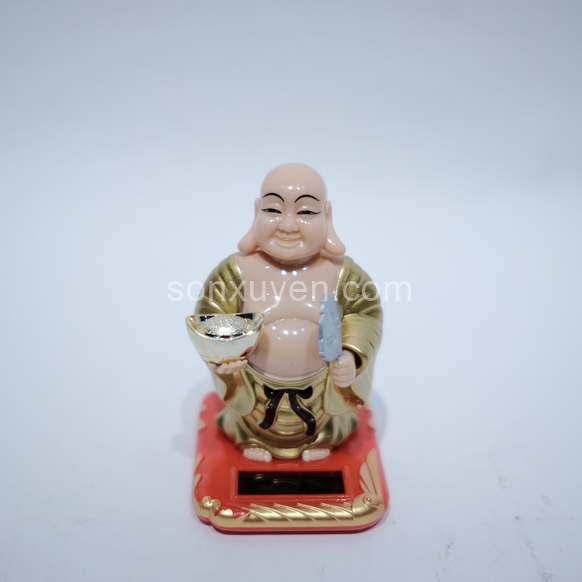 Phật di lặc đứng vẫy quạt đầu gật gù cao 10 cm dài 6 cm rộng 7 cm