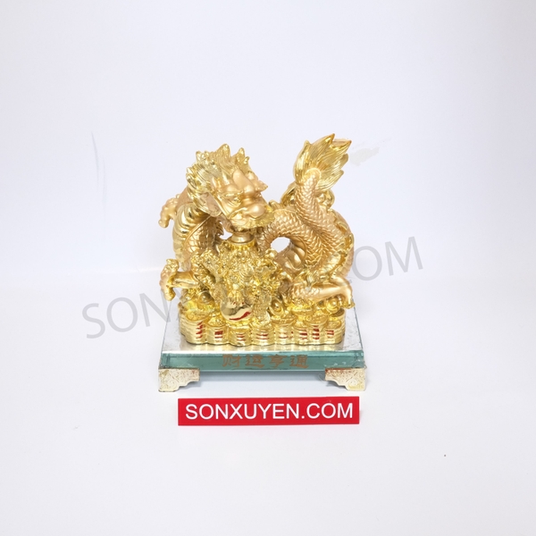 Rồng ngọc mạ vàng phong thủy kệ kính cao 19 cm, dài 15,5 cm. Mã SP000282