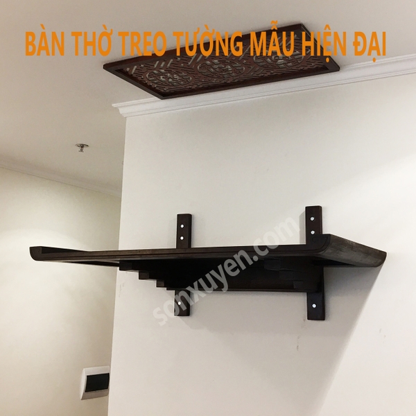 Bàn thờ treo tường hiện đại, gỗ hương, KT69X48. Giá chưa bao gồm tấm ốp trần.