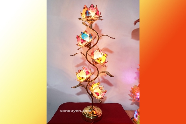 Đèn thờ Hoa Sen 5 bông cao 75 cm, giá 1 đôi, mẫu số 06/4-11