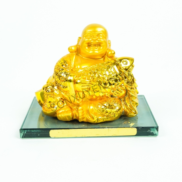 Phật di lặc mạ vàng ngồi ôm cá chép cao 12, rộng  12,5