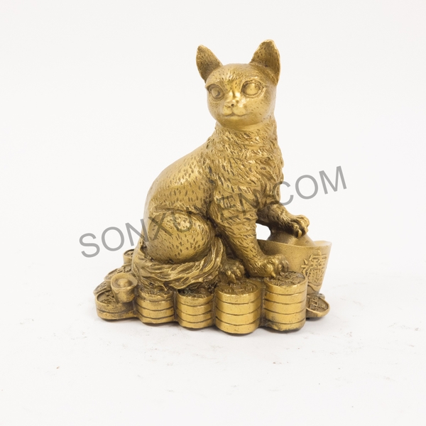Mèo đồng vàng ngồi trên đống tiền cao14 rộng 12