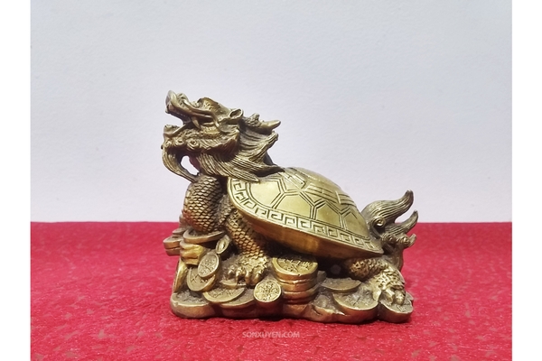 Rùa đầu rồng phong thủy bằng đồng cao 12 cm dài 17 cm