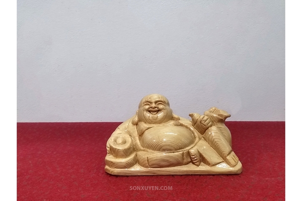 Tượng Phật Di Lặc gỗ Pơ Mu rộng 15 cm