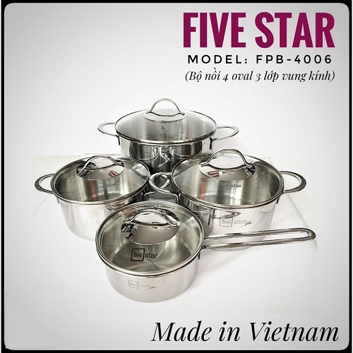 Bộ 4 Nồi, Quánh Inox 304 Thân Đúc Fivestar Plus FPB4006 - Hàng Chính Hãng