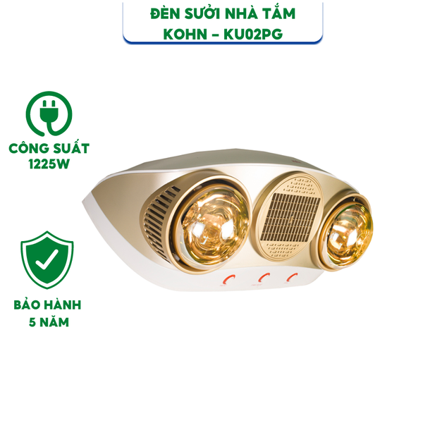 Đèn Sưởi Nhà Tắm Kohn KU02PG - Có Quạt Sưởi - Hàng Chính Hãng - Bảo Hành 5 Năm