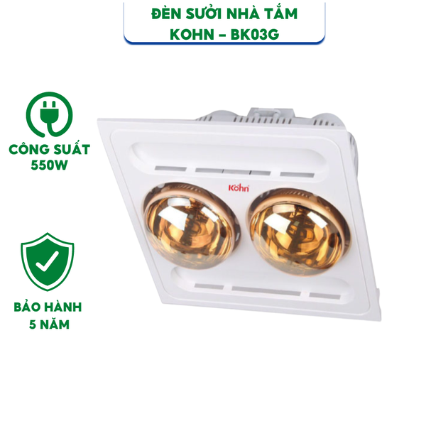 Đèn Sưởi Nhà Tắm Âm Trần Kohn Luxury Model BK03G - Hàng Chính Hãng - Bảo hành 5 Năm