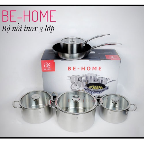 Bộ nồi inox 3 lớp Behome 5 chiếc - inox 304 - HÀNG CHÍNH HÃNG