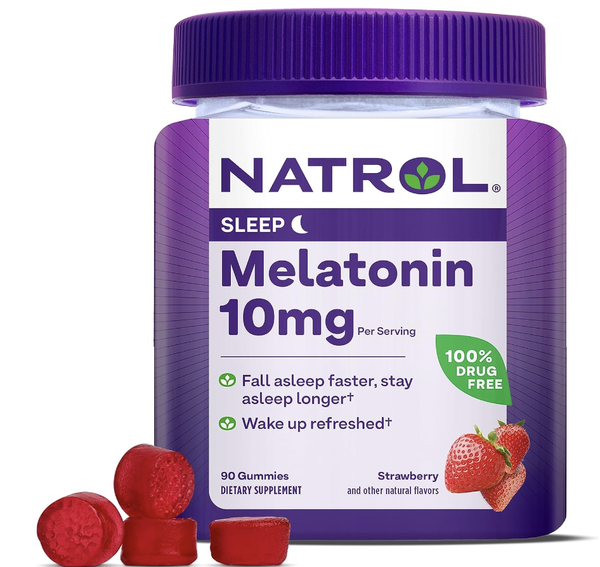 Kẹo dẻo gummy hỗ trợ giấc ngủ ngon Natrol Melationin 10mg Sleep Aid hương dâu 90 viên