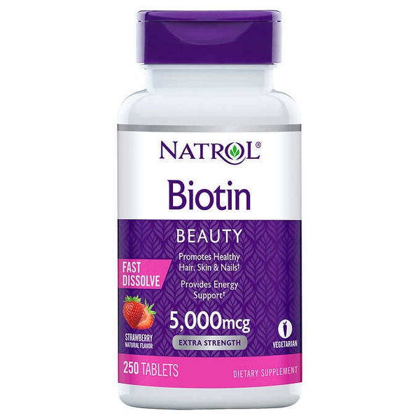 Viên nhai đẹp da tóc và móng Natrol Biotin Beauty 5000mcg - loại 250 viên