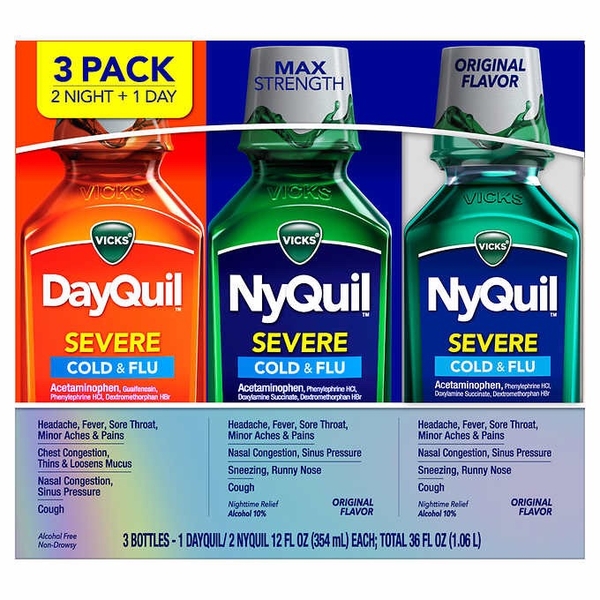 Siro trị cảm Dayquil và Nyquil Servere, hương Original, set 3 chai x 354ml